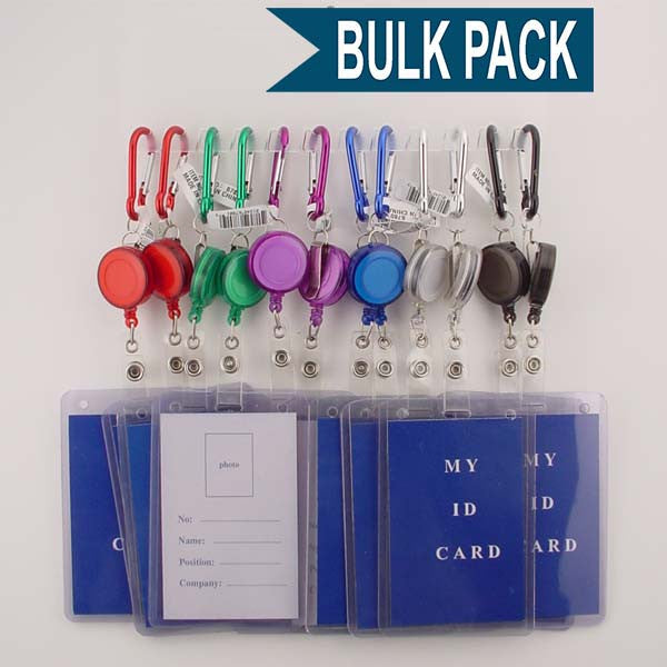 Carabiner Clip with Retractable Badge Holder - Bulk Pack 12