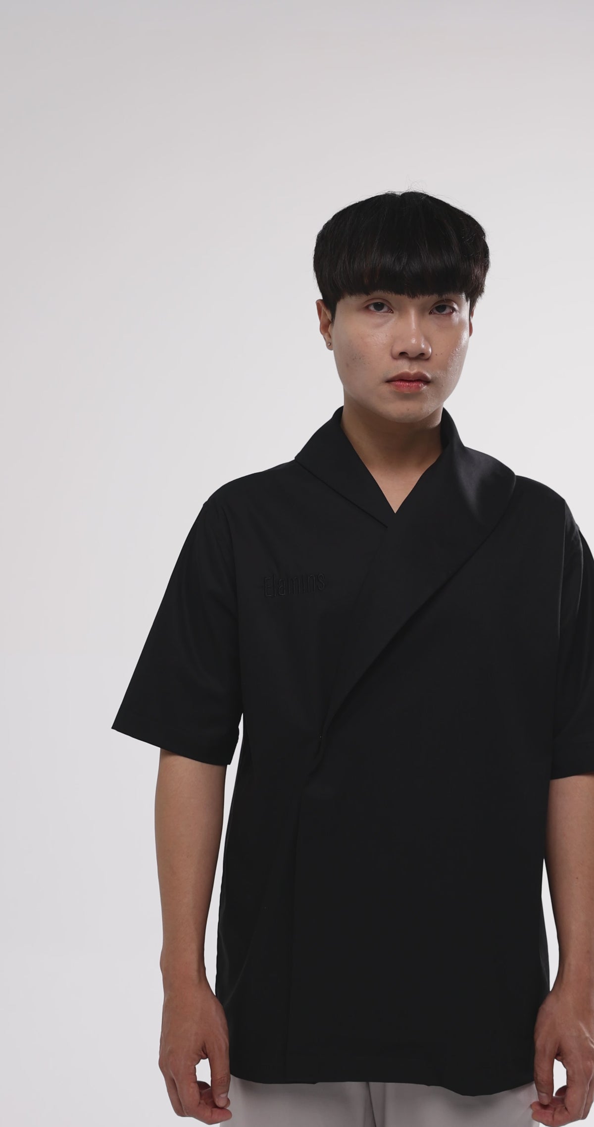 Wrap collar short sleeve shirt