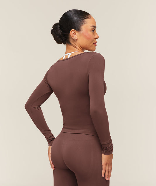 Everyday Seamless Wide Neck Long Sleeve Top