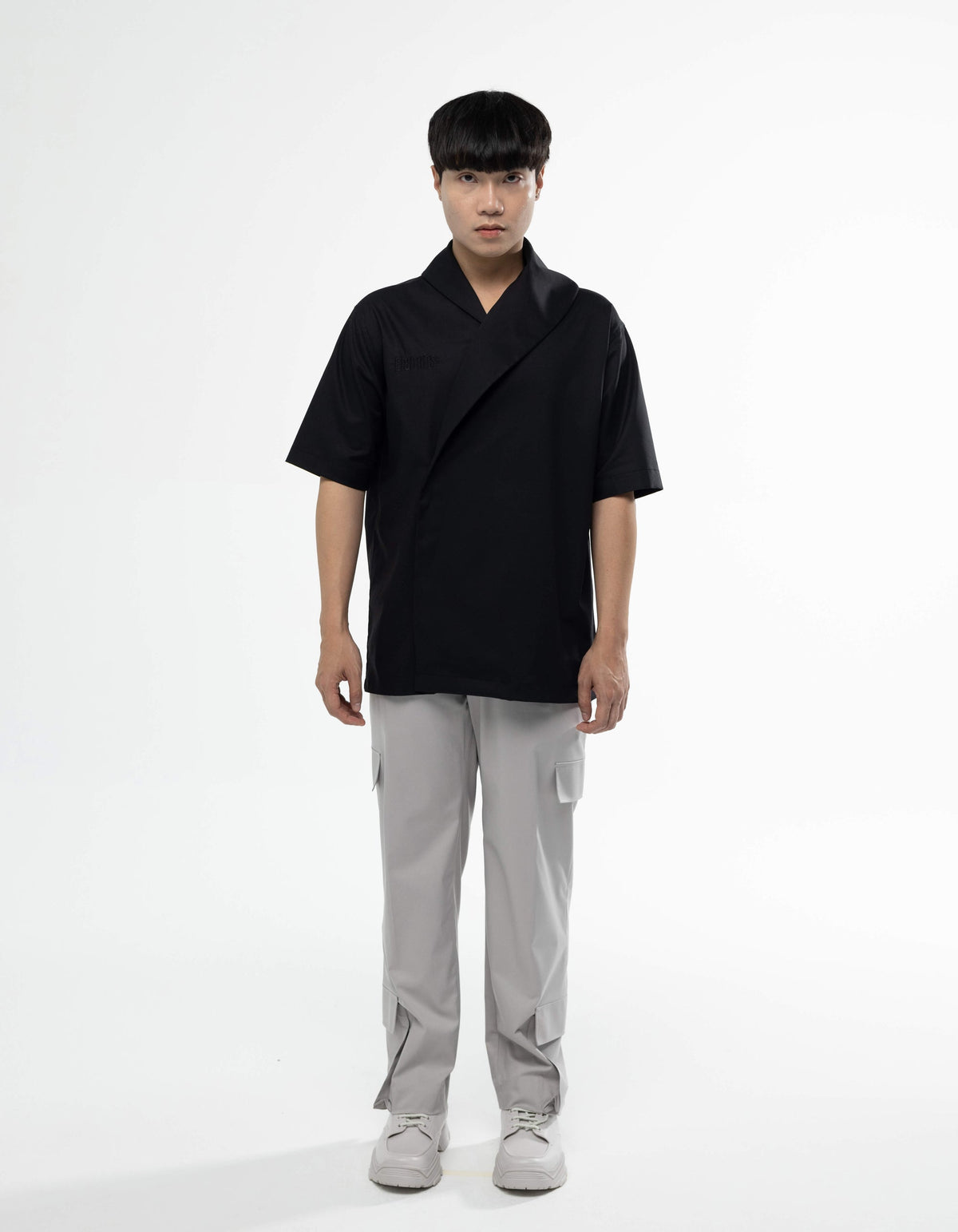 Wrap collar short sleeve shirt