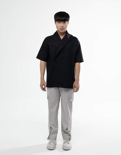 Wrap collar short sleeve shirt